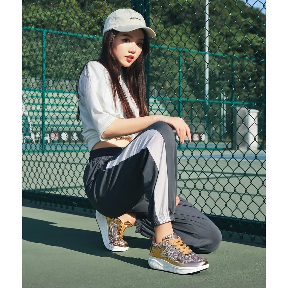 🆕Women Gold Glitter Sparkly Sequin Lightweight Non Slip Casual Comfort Sneakers - Picture 2 of 7